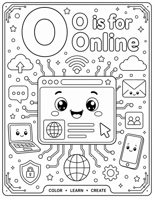 O is for Online circuit-board technology coloring page