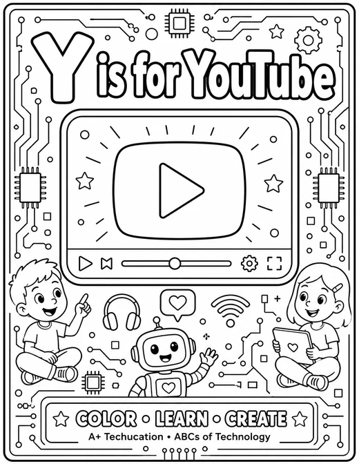 Y is for YouTube circuit-board technology coloring page