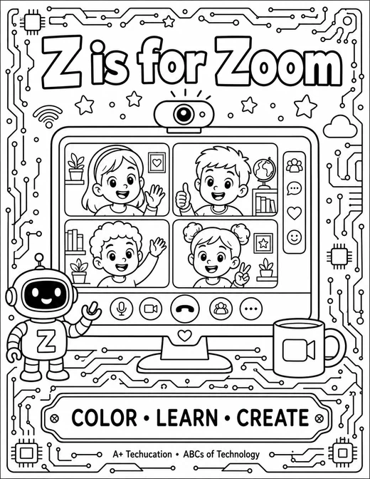 Z is for Zoom circuit-board technology coloring page